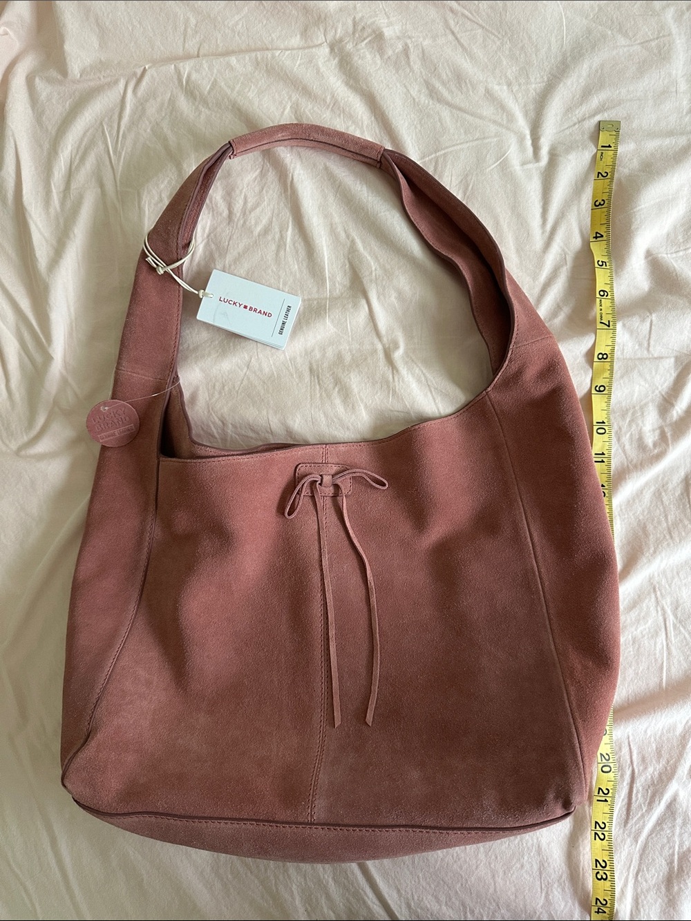 Lucky Brand Clem Hobo Tote Bow Bag Suede Pink